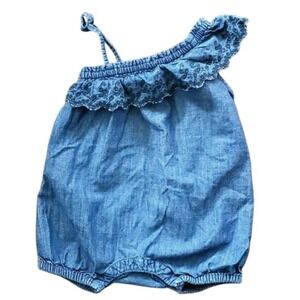 GAP Baby Girl Denim Lace Romper 3-6M